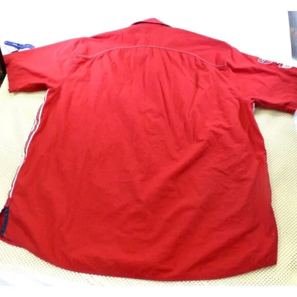 Coogi Red & Navy Vintage Racing 1969 Emblem Short Sleeve Button Shirt Xxl - Picture 2 of 16